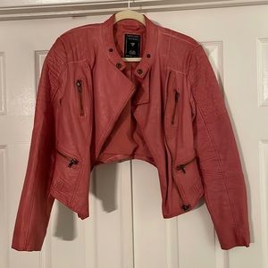 Guess pink crop faux leather jacket